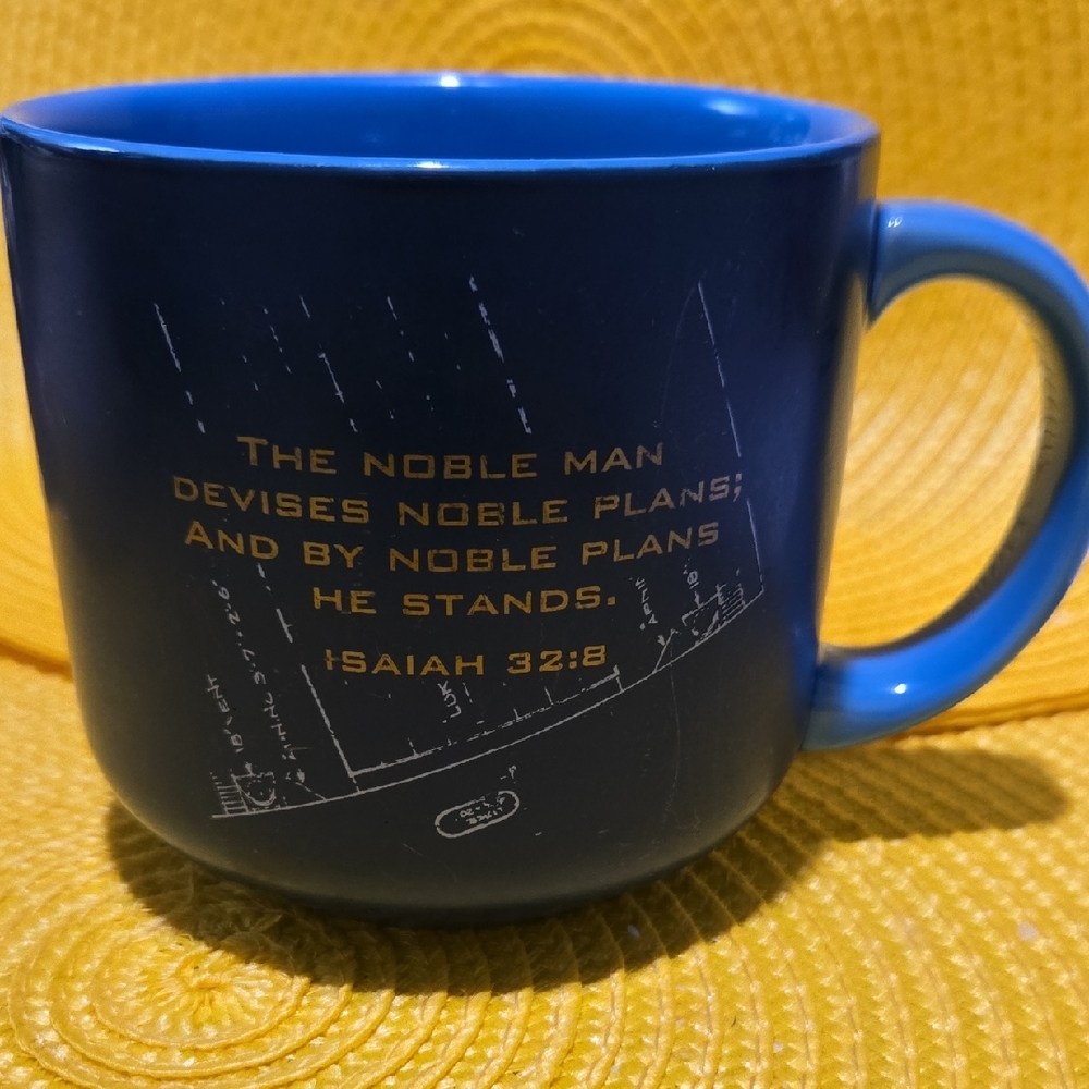 Blue Mug with Gold Text